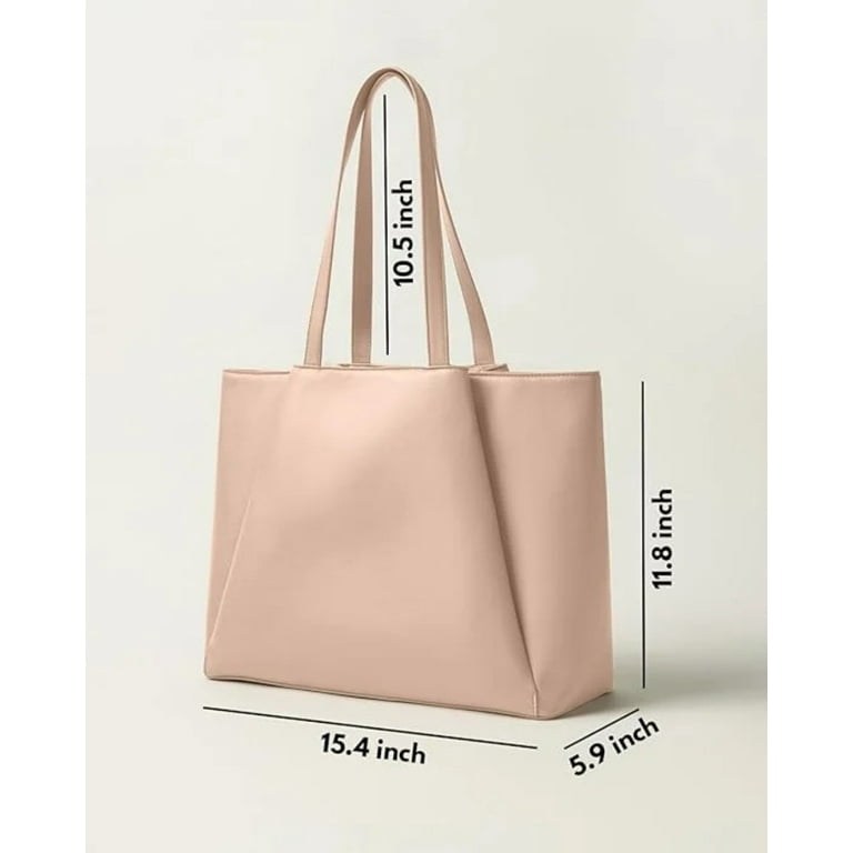Apryl Work Tote Bags for Women 15.6 inch Laptop Tote Bag with Zip Compartments Large PU Leather Office Purse Computer Briefcase Beige