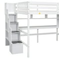 thumbnail image 4 of Noble House Full Size Loft Bed with Built-in Desk, Bookshelves and Storage Staircase, Pine Wood Frame, White, 4 of 15