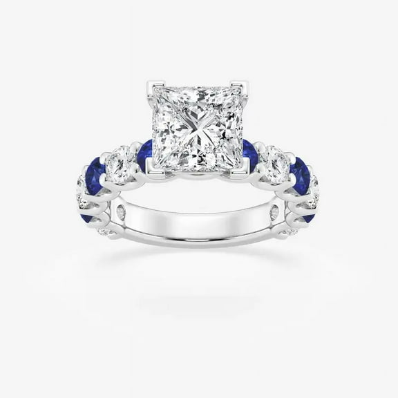 Zoya Jewel Princess Cut 2 Ct Simulated Diamond Ring – Solitaire Engagement Ring with Sapphire Accents – 14K White Gold Plated – Celebration Gift