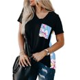 thumbnail image 3 of Puntoco moda mujer manga corta cuello redondo impreso Pachwork bolsillos tops blusa Puntoco Puntoco-8905, 3 of 6