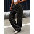 thumbnail image 5 of Women's Mid Rise Wide Leg Light Blue Patchwork Cargo Jeans Casual Streetwear Denim Pants, 5 of 8