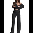 thumbnail image 1 of Traje Informal de Dos Piezas para Mujer, de Punto Liso, con Aberturas, Larga, Botones y Pantalones de Cintura Alta. Negro M, 1 of 8