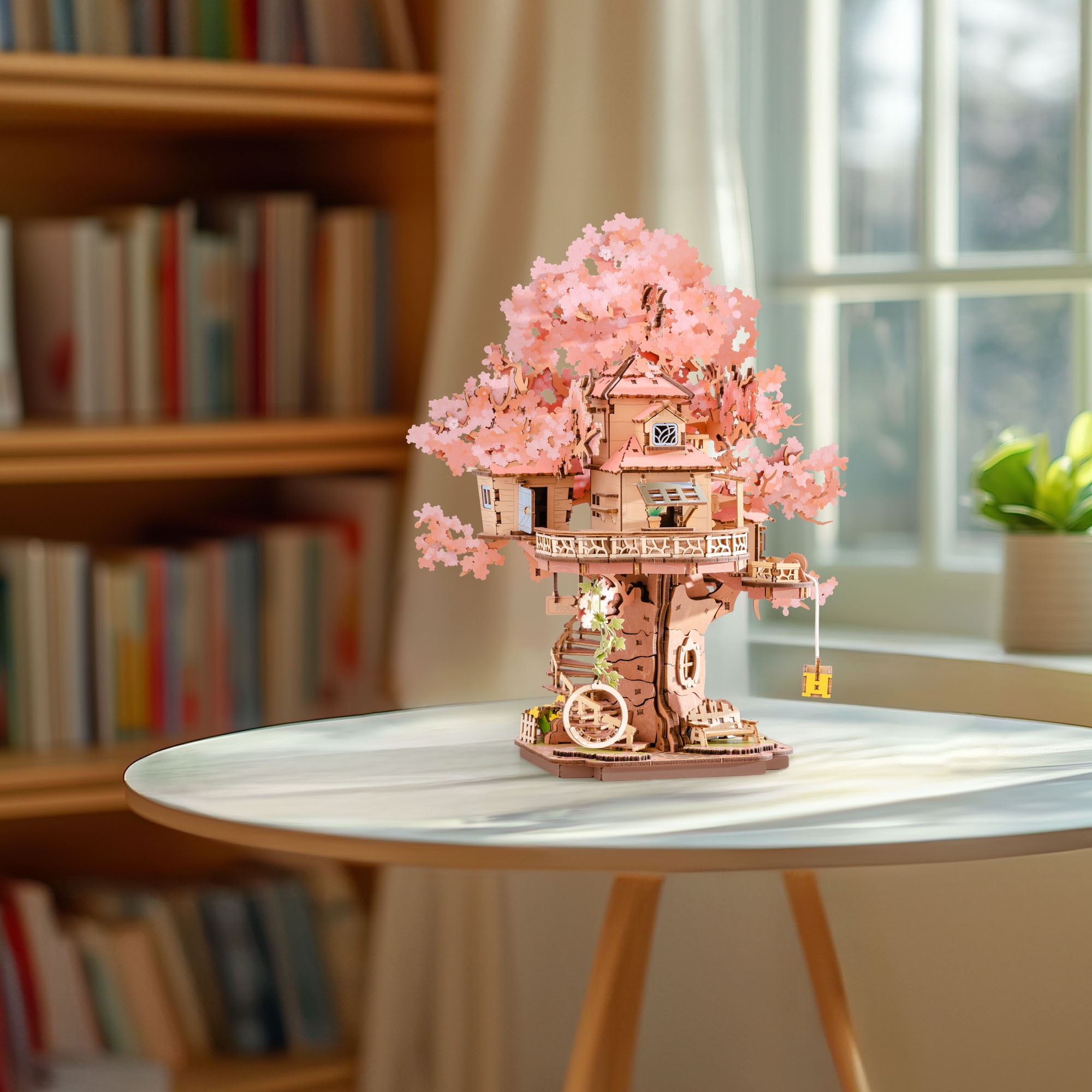 ROBOTIME Puzzle 3D Casa Del Árbol Sakura Con Columpio – Kit De Madera Para Adultos, Decoración Japonesa