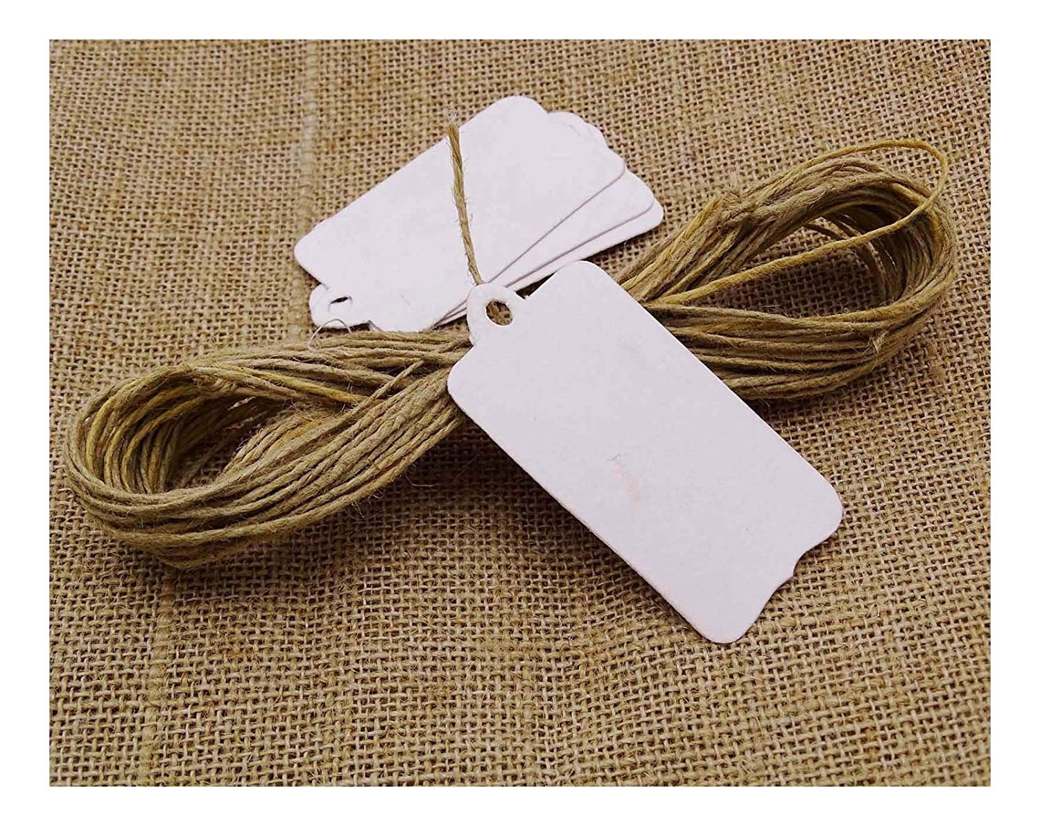 500 PCS White Card Paper Rectangular Shape Tags Bonbonniere Wedding Favor Hang Tag with Free Natural Jute Twine