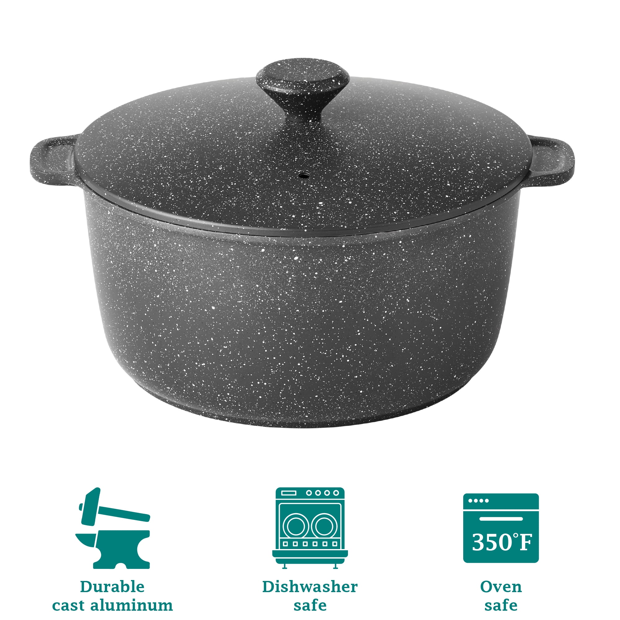 The Pioneer Woman Prairie Signature 5 Quart Nonstick Cast Aluminum Dutch Oven, Charcoal Speckle
