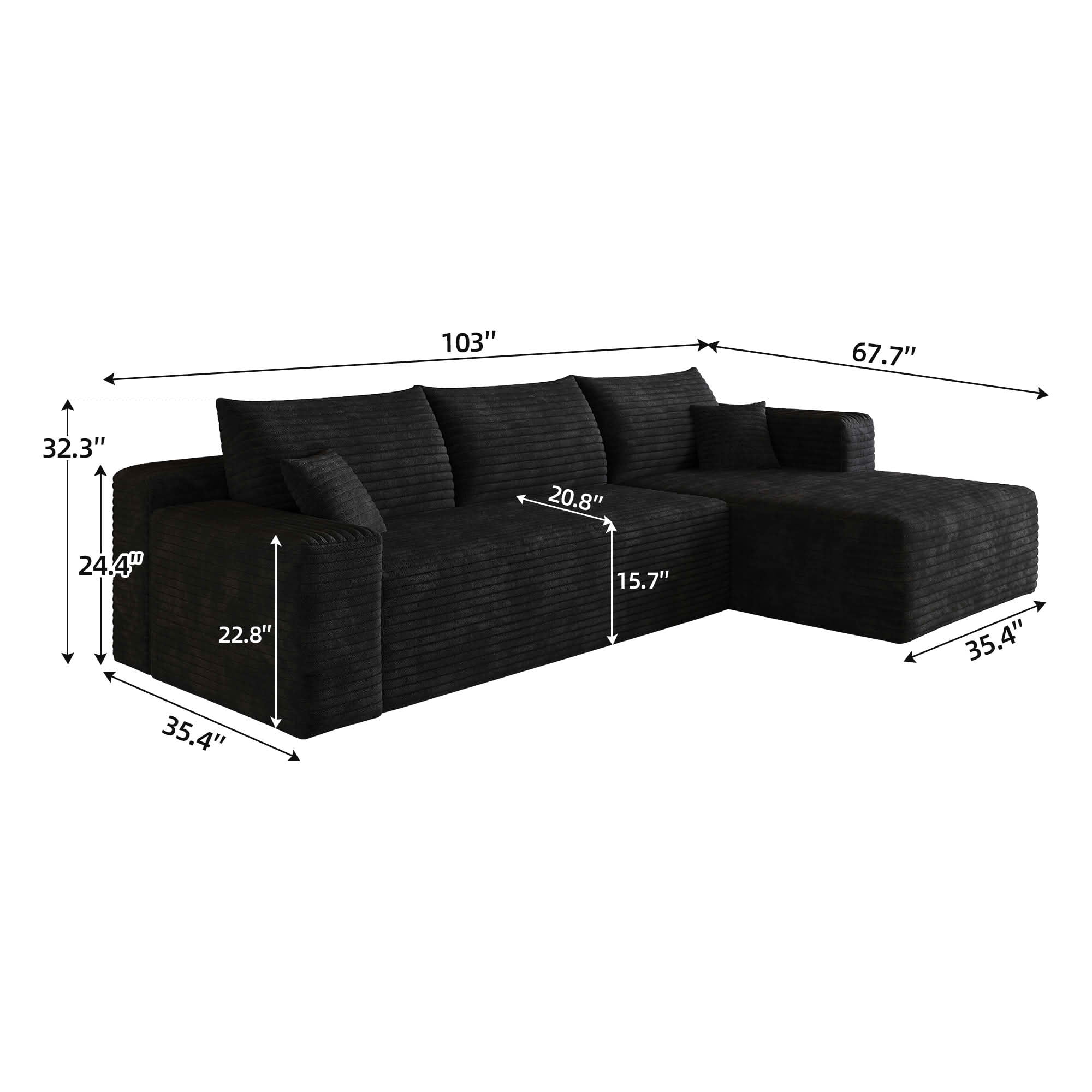 MAYEERTY 103 Inch L‑Shaped Cloud Sectional Sofa, Modern Minimalist Deep‑Seat Corner Couch, Plush Corduroy Upholstered Reversible Sofa, No‑Assembly Required for Living Room Apartment
