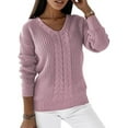 thumbnail image 3 of Noilla Women Jumper Tops Long Sleeve Sweater Winter Warm Pullover Ladies Cozy Knitted Sweaters V Neck Pink L, 3 of 8