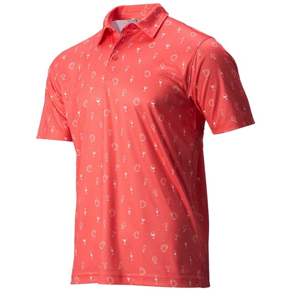TGW Men's Cocktail Print Golf Polo Shirt for Golfing Coral L