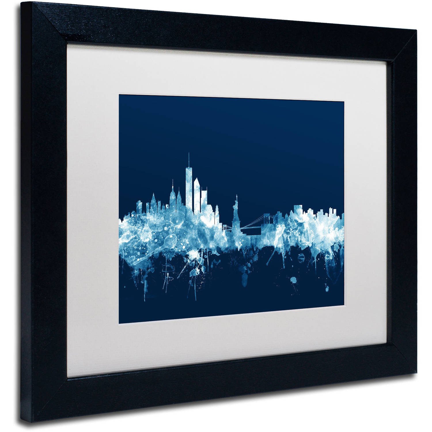 Trademark Fine Art "New York Skyline Navy" Canvas Art by Michael Tompsett, White Matte, Black Frame