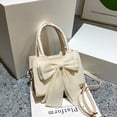 thumbnail image 4 of Women's bow handbag new fashion simple shoulder slung artificial leather handbag. - beige, 4 of 6