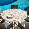 thumbnail image 6 of Pink Spring Floral Round Tablecloth, Fitted Table Cover with Elastic for 45"-54" Round Tables, Flowers Elegant Pastoral Rustic Table Cloth Outdoor Indoor Dinning Party Waterproof Tablecloths, 6 of 7