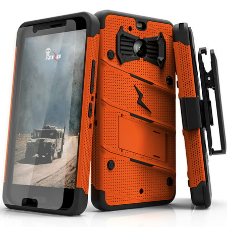 Zizo BOLT Series compatible with HTC Bolt with [Screen Protector] Kickstand [Military Grade Drop Tested] Holster Belt