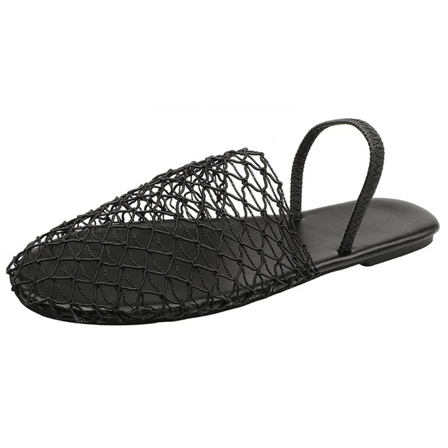 Fishnet Mules Shoes Mujer Malla Sandalias Planas Punta Redonda Con Correa para Oficina