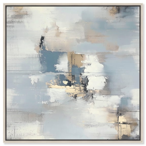 Morning Mist Over the Water Canvas Pastel Blue Hues by Art Remedy, Silver Frame, 12 x 12