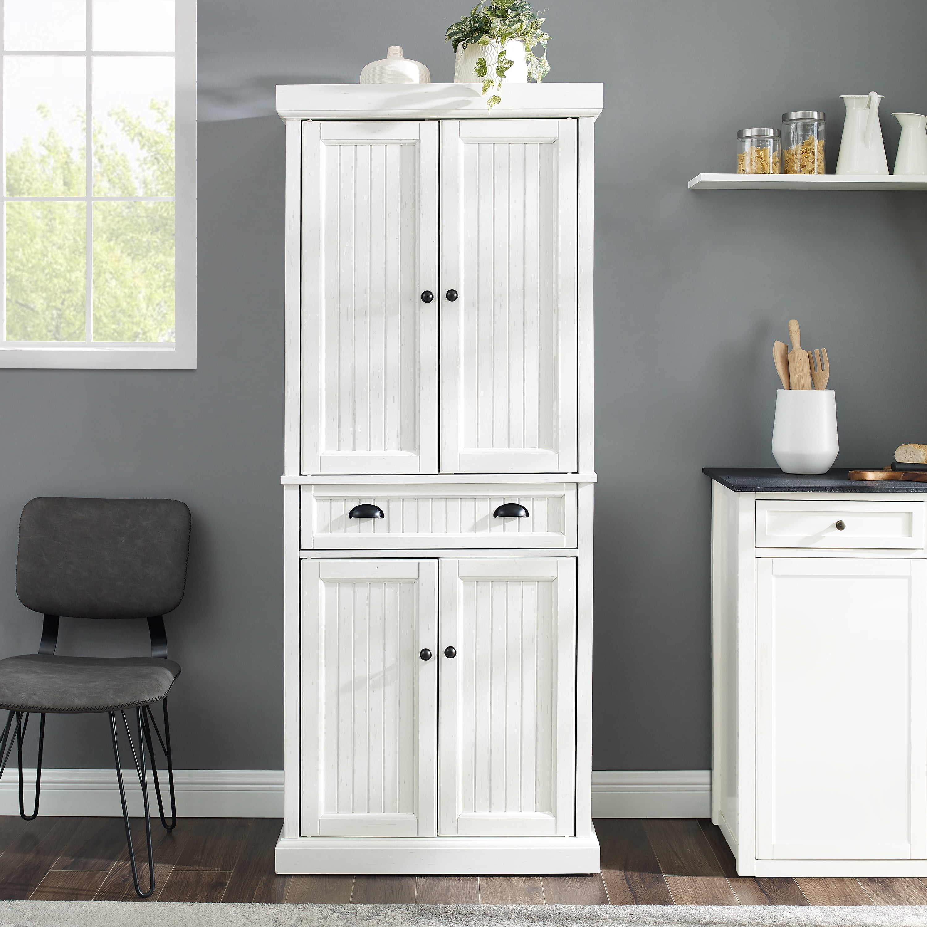Crosley Furniture Seaside Coastal Pantry Storage Cabinet with Shelves, Kitchen, Dining, or Laundry Room