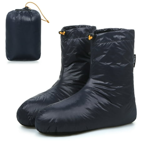 

Lixada Winter Down Booties Socks Warm Soft Windproof Sleeping Slippers with Adjustable Drawstring for Camping Backpacking Sleeping Bag Tent Men Women Unisex Down Filled Boots with Storage B