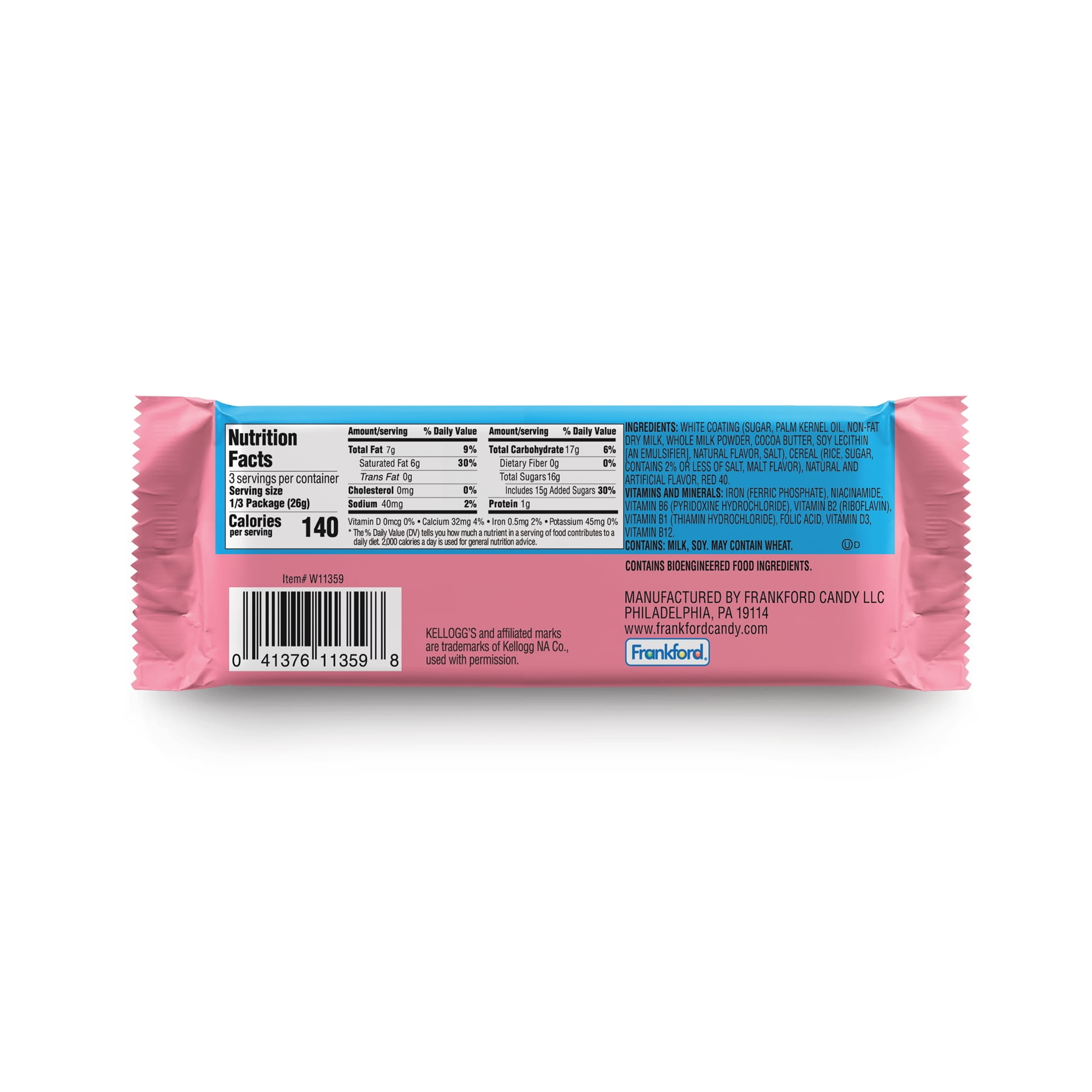 (4 pack) Frankford Kellogg's Rice Krispies Strawberry Candy Bar King Size 2.75oz