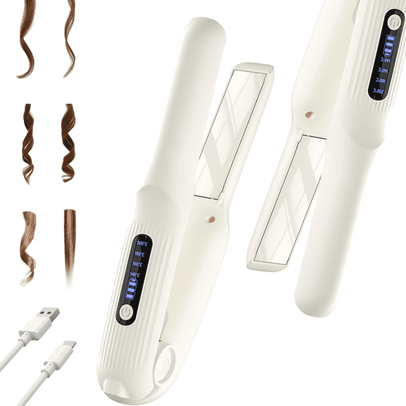 Hair Straightener, 2 in 1 Cordless Flat Iron and Curler, Travel Portable Mini Flat Iron,Professional Negative Ion Ceramic Flat Iron Less Frizz, 4 Temp & Auto-Off,Fast Heating Styling Tool for Women