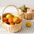 thumbnail image 2 of Novobey Picnic Basket Hand Woven Natural Wood Chips Fruit Basket Wooden Picnic Basket with Carrying Hand Durable Suitable for Storage of Fruits Snacks Sundries Can be Used for Picnic Vacation BBQ, 2 of 8