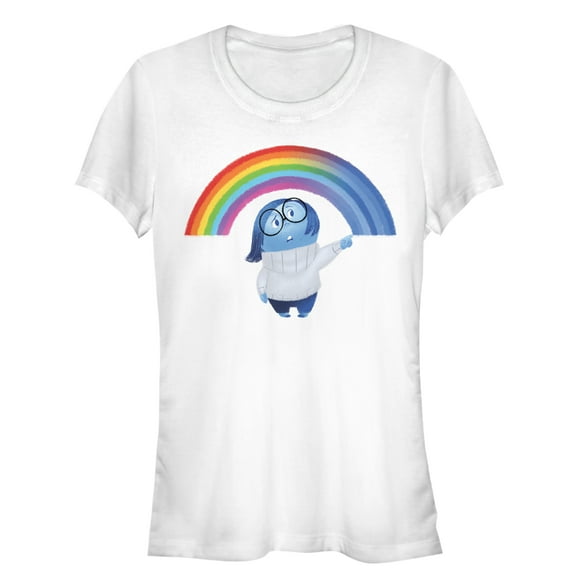 Junior's Inside Out Sadness Rainbow  Graphic Tee White Large