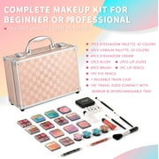 Hot Sugar Complete Makeup Kit for Teenage Girls & Women - Delightful Makeup Set for Kids 10-12 with Essential Products - Includes Tools, Brushes, Eyeshadows, and More! （Gold Check）