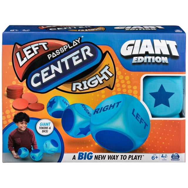 Spin Master, Izquierda Centro Derecha Gigante, juego de mesa familiar, con dados y fichas de gran ta