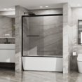 thumbnail image 3 of Goodyo Double Sliding Bathtub Shower Door 48 in. W x 60 in. H Aluminum Framed Shower Enclosure for Tub with SGCC Clear Tempered Glass, Stainless Steel Hardware, Matte Black, 3 of 4