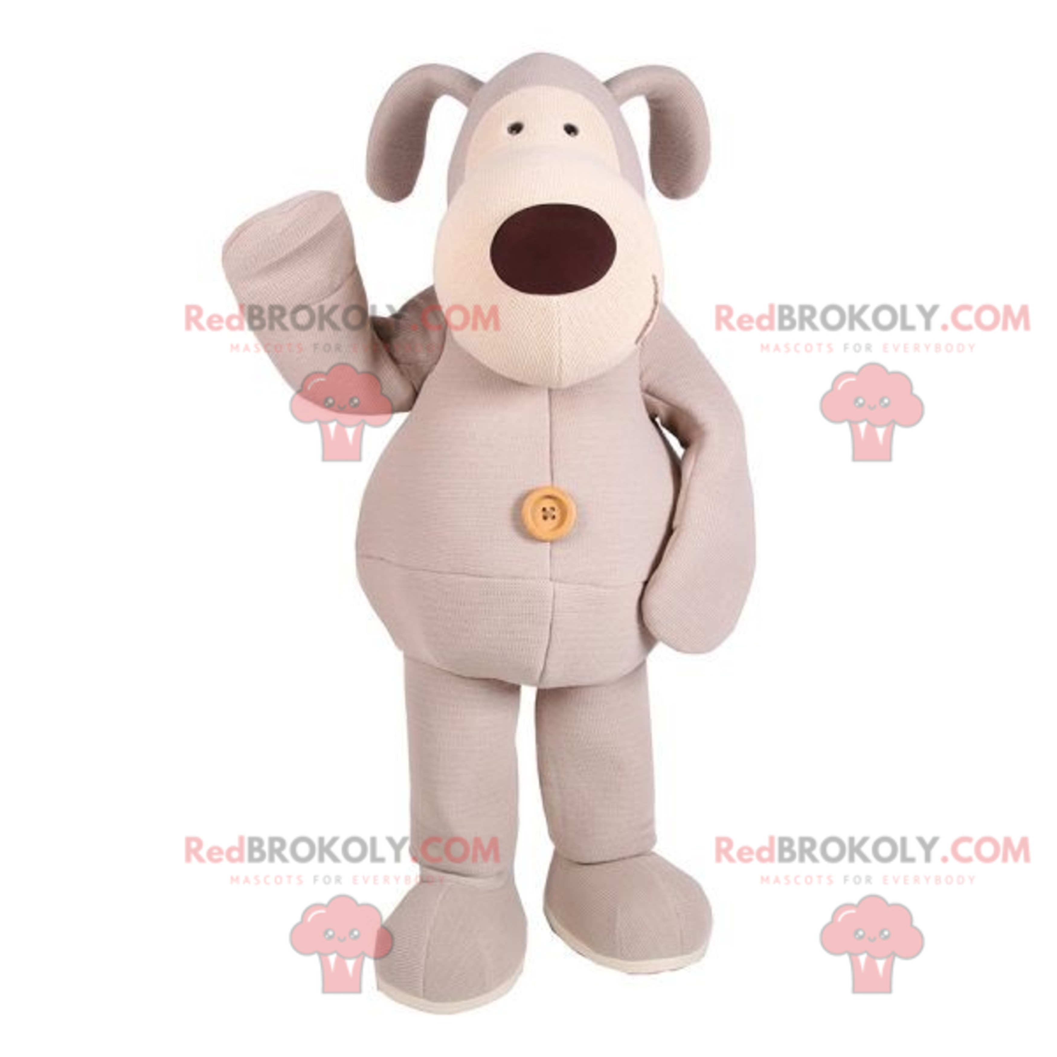Gray and white plush dog mascot