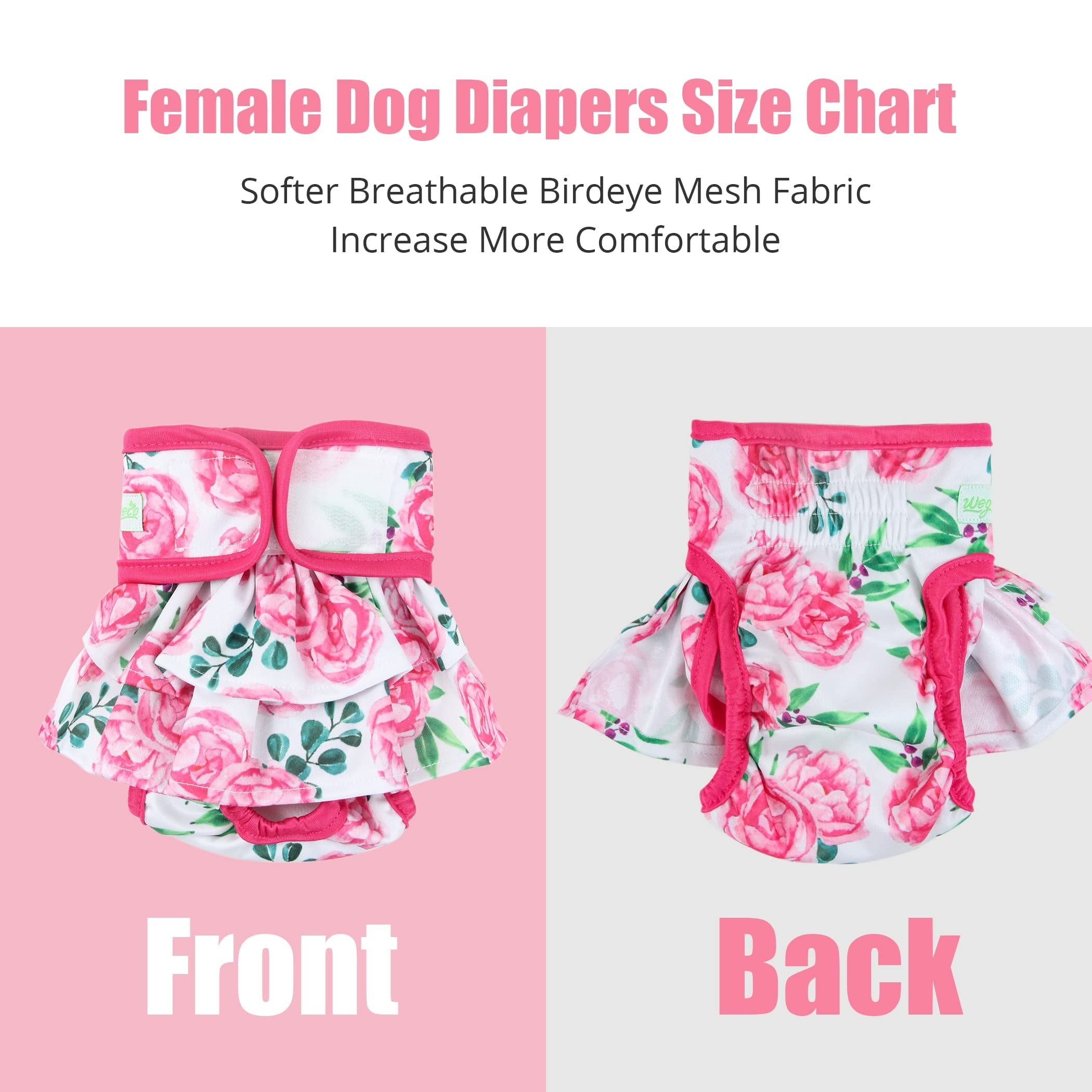 Wegreeco Washable Dog Diapers (3 Pack), Highly Absorbent Dog Diapers for Female Dogs, Reusable Dog Dresses for Dogs (Ocean of Flowers, Large)