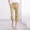 thumbnail image 2 of Womens Capri Pants Casual Summer 2024 Drawstring Comfy Linen Straight Capris with Pockets Beach Wide Leg Cropped Trousers, 2 of 5