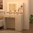 thumbnail image 4 of EVMORE Vanity Desk with Mirror and Lights, Makeup Vanity Table, 3 Color Light Modes & 10 Brightness Adjustable, Dresser Desk Dressing Table Storage Cabinet, 4 of 8