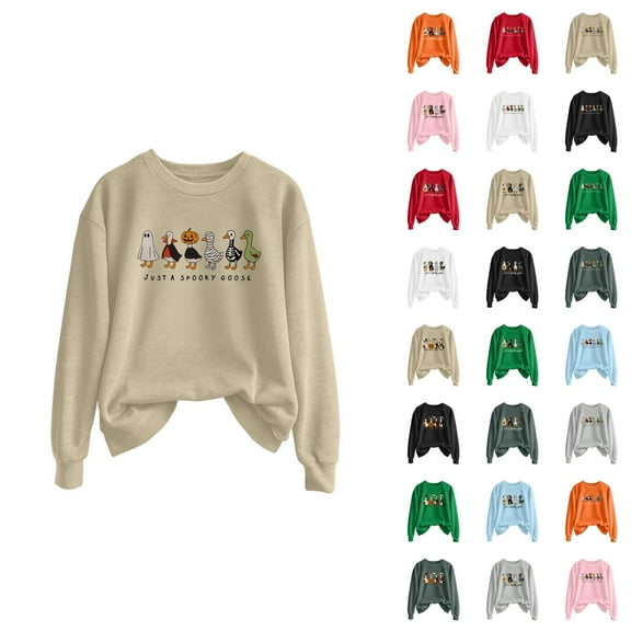 Spooky Season Halloween Sweatshirts for Women 2025 Crewneck Funny Goose Ghost Graphic Sweatshirt Pullover Tops