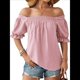 thumbnail image 3 of Tops de Verano para Mujer, Cuello Cuadrado, Elegantes, Informales, con Lunares, Mangas con Volantes, Camisetas Bonitas, Ropa de Moda Rosa S, 3 of 9