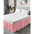 thumbnail image 4 of Red Pink Stripe Wrap Around Bed Skirts for California King Bed 16" Drop,Bed Skirt with Adjustable Elastic Belt Dust Ruffle Bed Valance for Bedroom Geometric White Vertical Striped Bed Frame Cover, 4 of 7
