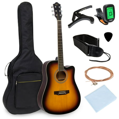 Best Choice Products 41in Full Size Beginner Acoustic Cutaway Guitar Kit Set with Padded Case, Strap, Capo, Extra Strings, Digital Tuner (Best Capo For Acoustic)