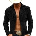 thumbnail image 2 of Hulanddfd Mens Jacket Faux Suede Fringe Coat, Collared Long Sleeve Outerwear with Pockets, Casual Western Wear, 2 of 5