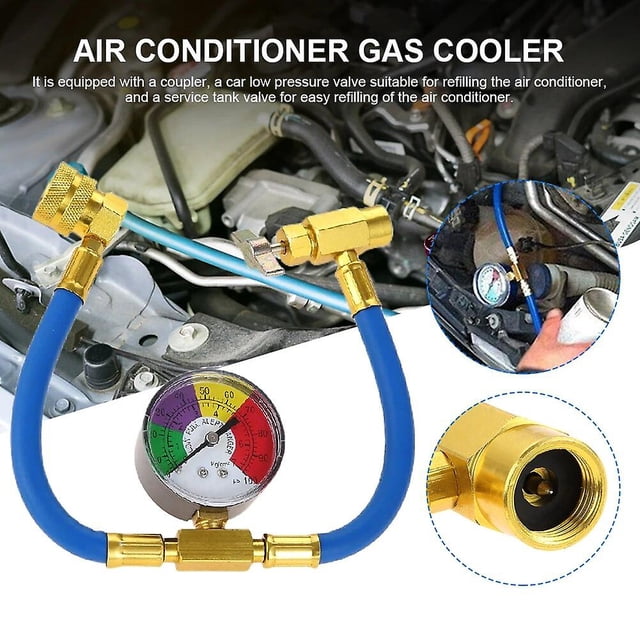 R134A air conditioner gas radiator with meter refrigerant car charge hose for car charging~6625