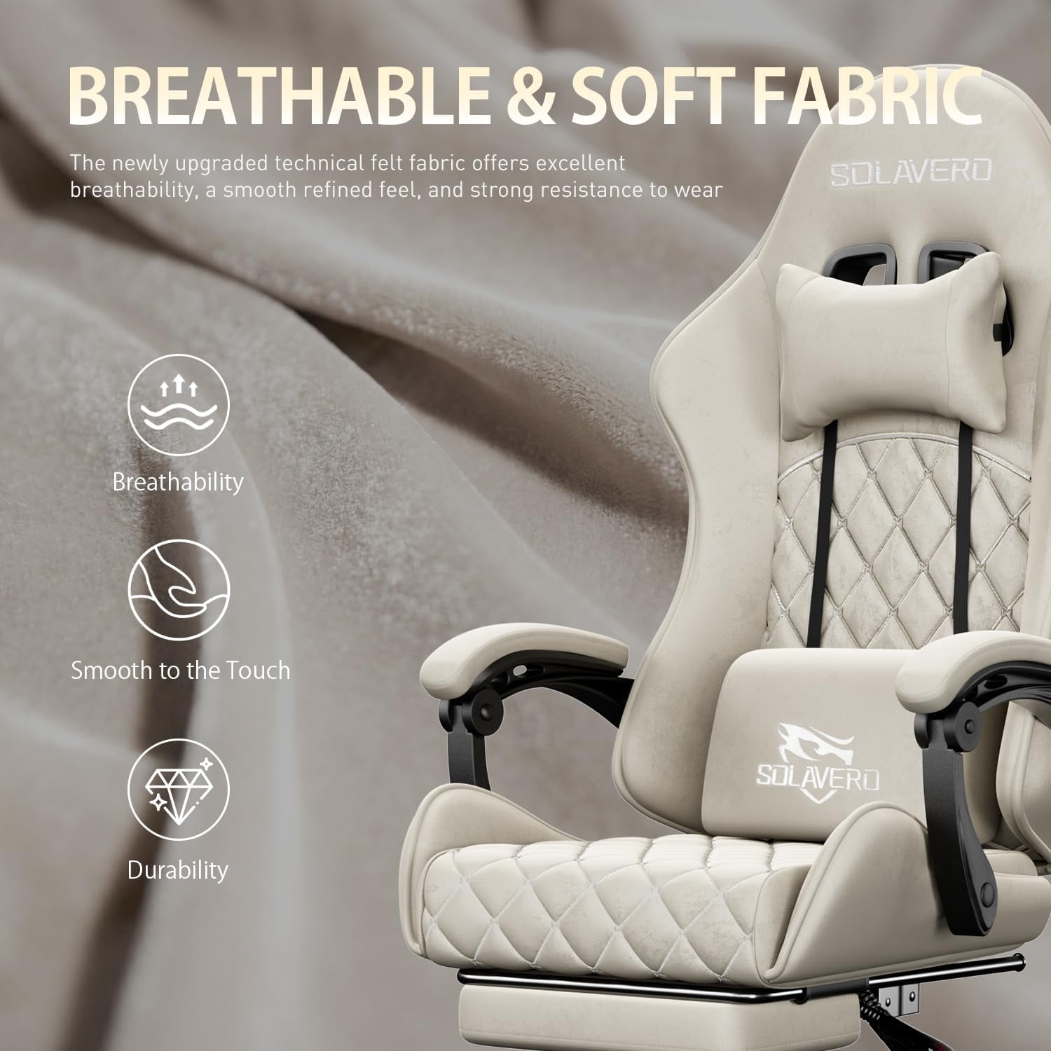 HLDIRECT Gaming Chair, Ergonomic Fabric Gamer Chair, Video Game Chair with Footrest and Massage Lumbar Cushion, Computer Office Chair