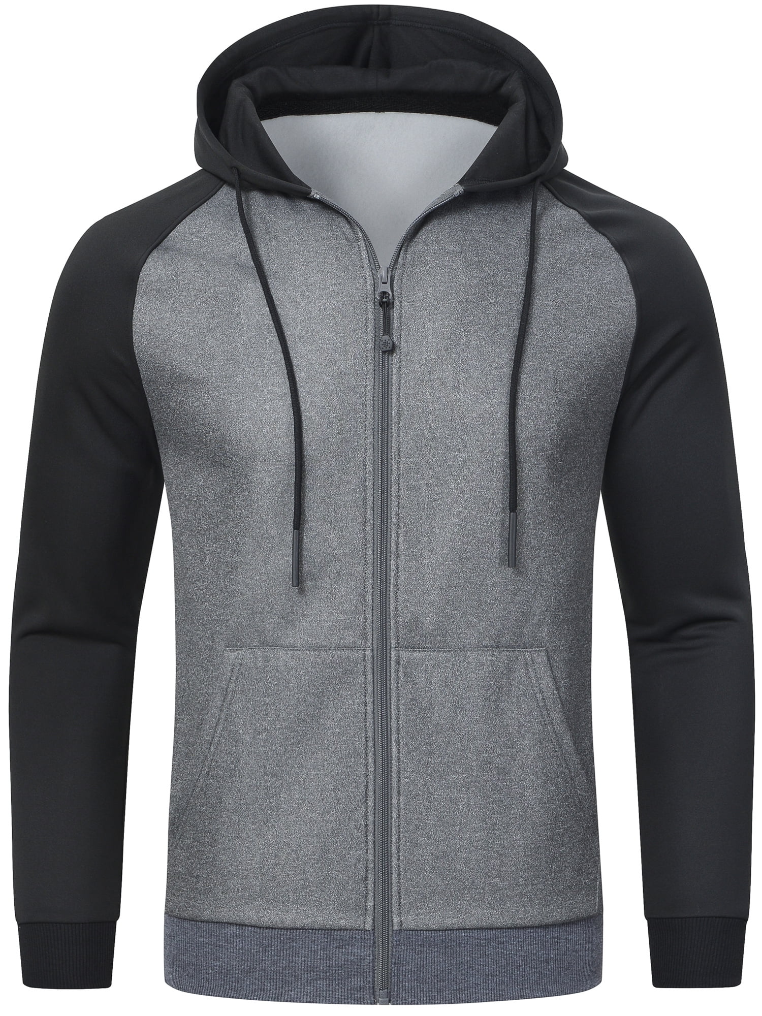 Weilanxin Men's Color Block Pullover Fleece Hoodie Casual Hooded Sweatshirts Tops Full Zip Jacket with Pocket Athletic Hoodies For Men Black Contrast Dark Grey M