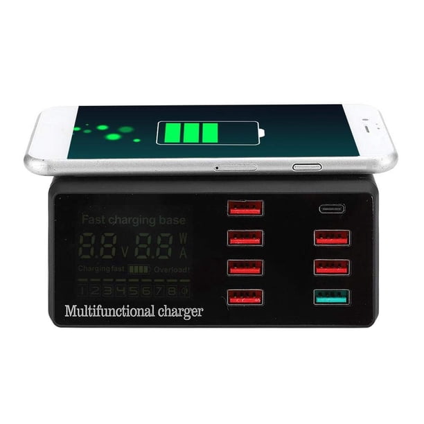 Cargador Inalámbrico fosa1 Negro con Pantalla Digital Inteligente y Múltiples Puertos USB QC3.0