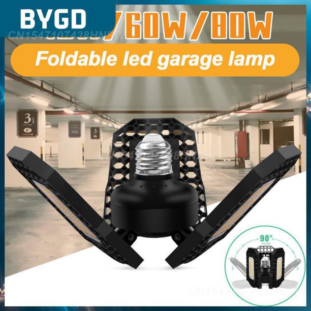 Ceiling Light 3000k/6000k 40/60/80w Deformable Bulb 3 Panels Workshop Lighting Led Garage Light For Garage Warehouse Emergency60w white01 He Qiyong unisex