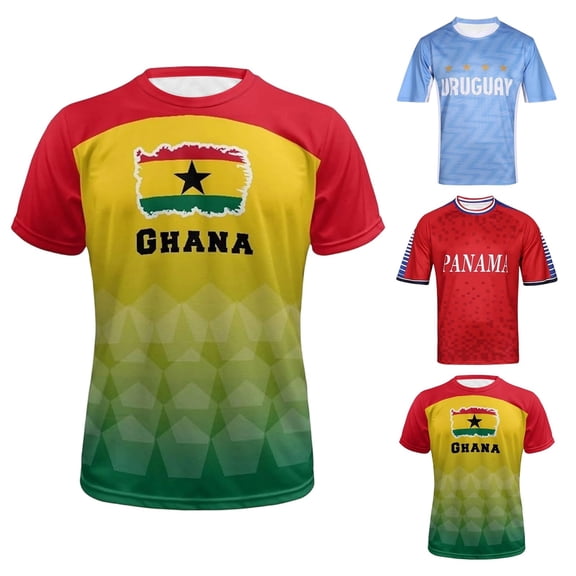 Mens Soccer Shirts Football Fans Panama/Uruguay/Ghana Workout Tee Short Sleeve Athletic T Shirt Casual Fit Summer Graphic Tee Tops L