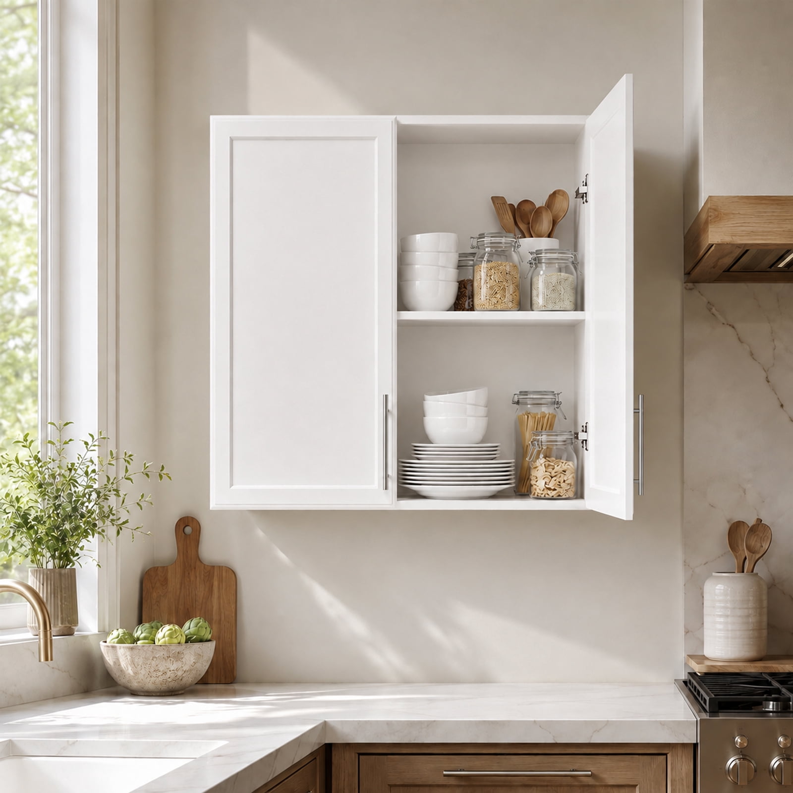 Laundry Wall Cabinets with Adjustable Shelf,30x30 Kitchen Wall Cabinet with Doors, Upper Cabinet with Shaker for Laundry/Kitchen,White