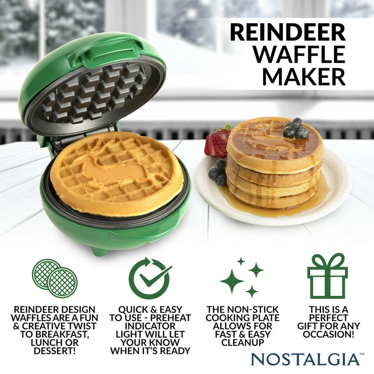 Nostalgia My Mini Reindeer Waffle Maker, Green 