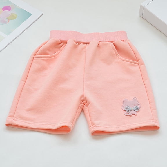 ITSAME Active Shorts for Girls, Elastic Waist with Pocket Cat Print Summer Casual Fashion Shorts Pink 11T