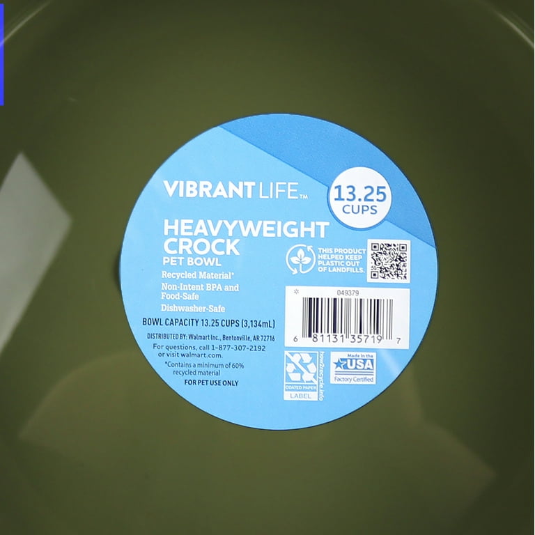 Vibrant Life Extra-Large Heavyweight Plastic Dog Feed & Water Bowl (106  oz), Olive 