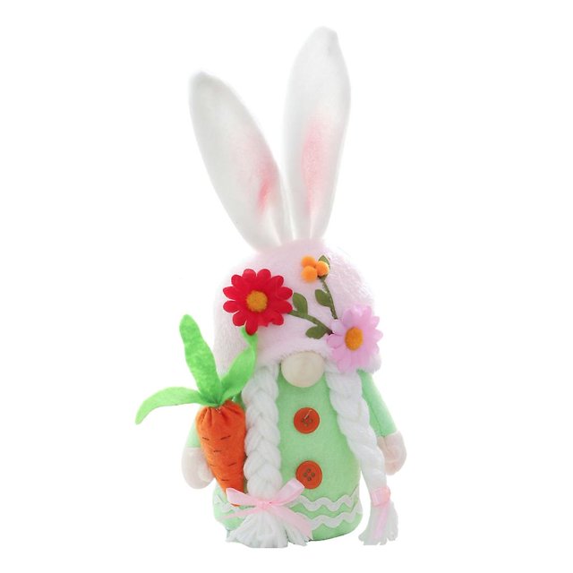 23cm Silver Gnomo de conejito de Pascua sosteniendo decoraciones de adorno de muñeca de flor de zanahoria