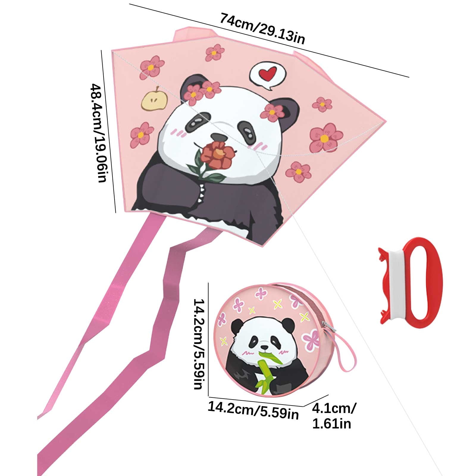 YUNAFFT Spring Outing Pocket Kite Easy to Fly Kite Line Cartoon Panda Wind Kites Family Trips Friends Game Foldable Kite Outdoor Toys