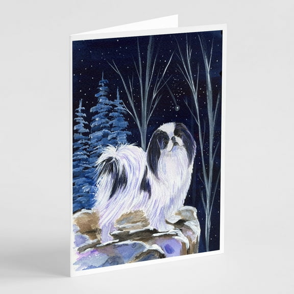 Starry Night Japanese Chin Greeting Cards and Envelopes Pack of 8