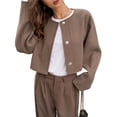thumbnail image 3 of Chaqueta Corta de Mezcla de Lana para Mujer, Abrigo Tipo Guisante, Chaqueta Corta de Larga con Botones Marrón M, 3 of 9